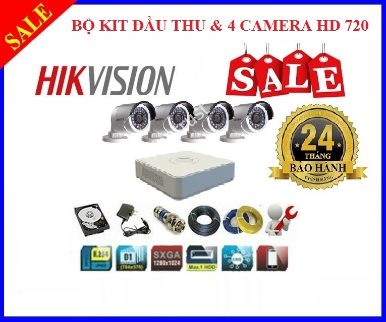 Lắp đặt trọn gói bộ 4 camera HIKVISION HD TVI 1.0M