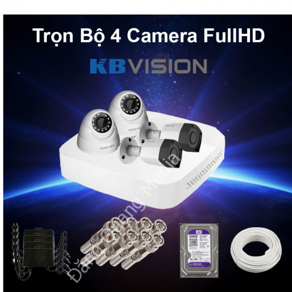 Lắp đặt trọn gói 4 Camera Kbvison 2M KX-2011S4 + Đầu ghi KX-8104H1+Ổ cứng 500GB
